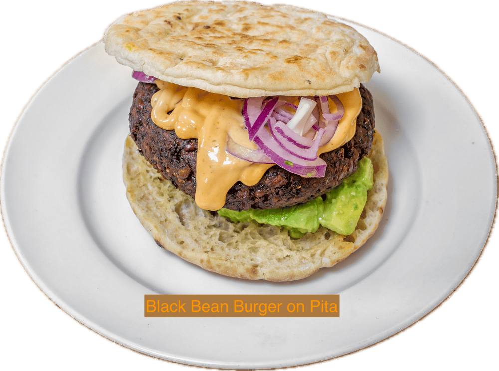 Black Bean Falafel Burger Avocado Hummus, Chipotle Mayonnaise & Pickled Onions (V)
