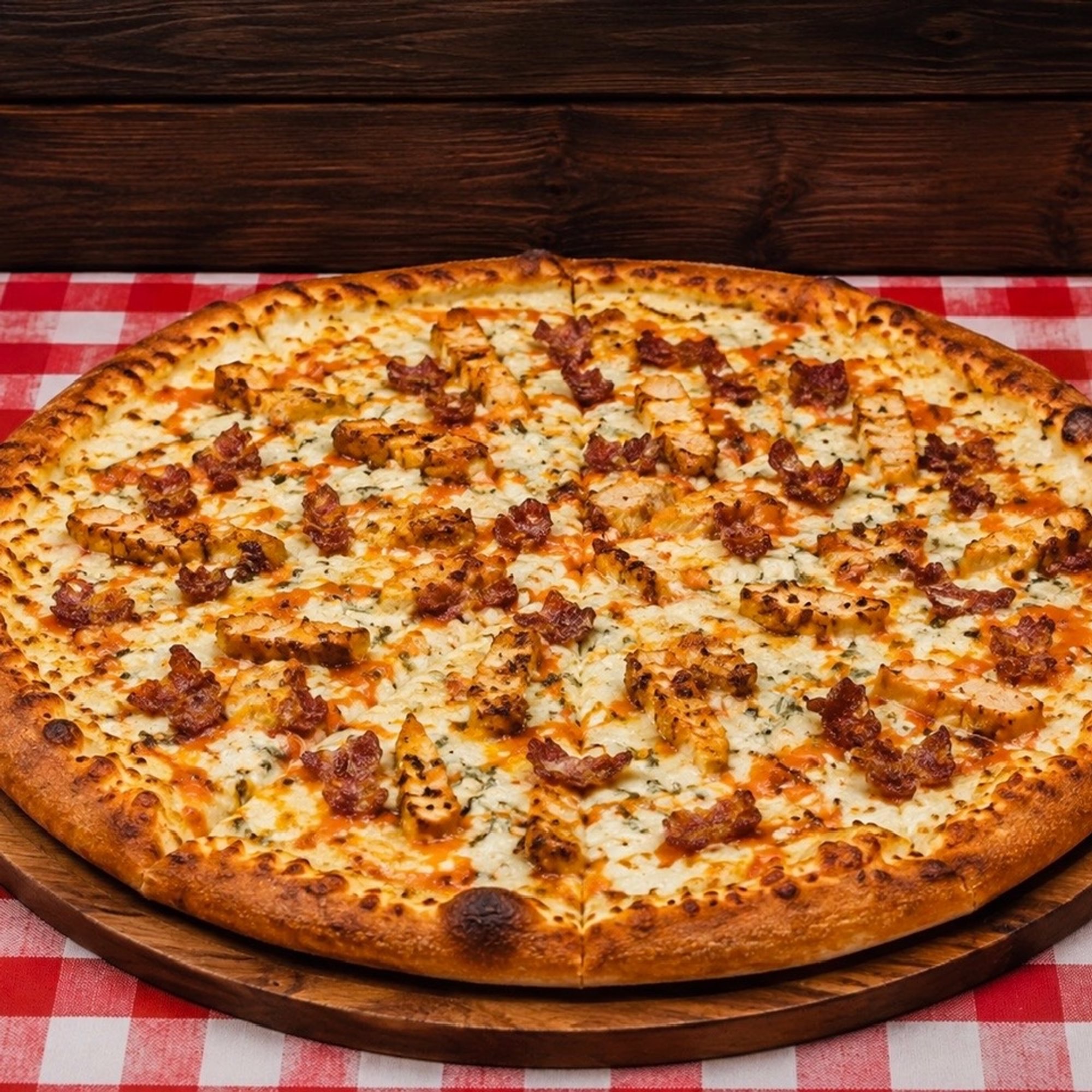 Large Buffalo Blue Bacon Pizza 14 (Greek Style)