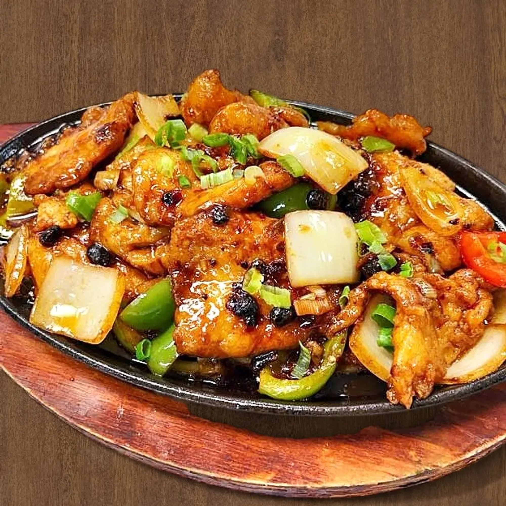 Sizzling Fish Fillet with Black Bean & Chili Pepper 铁板豆豉鱼片