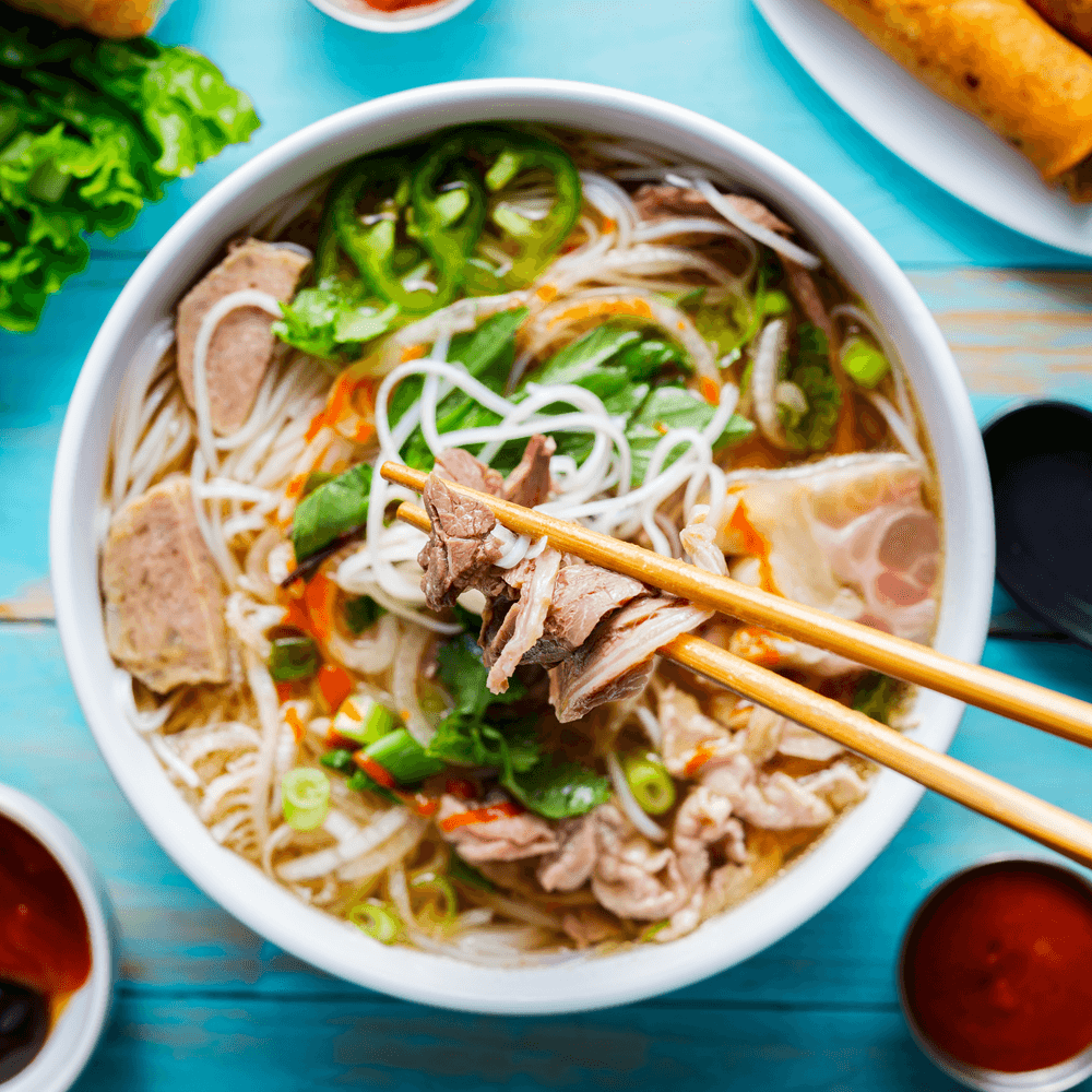 228. Phở Tái, Bò Viên | Pho with Rare Steak, Beef Meatballs