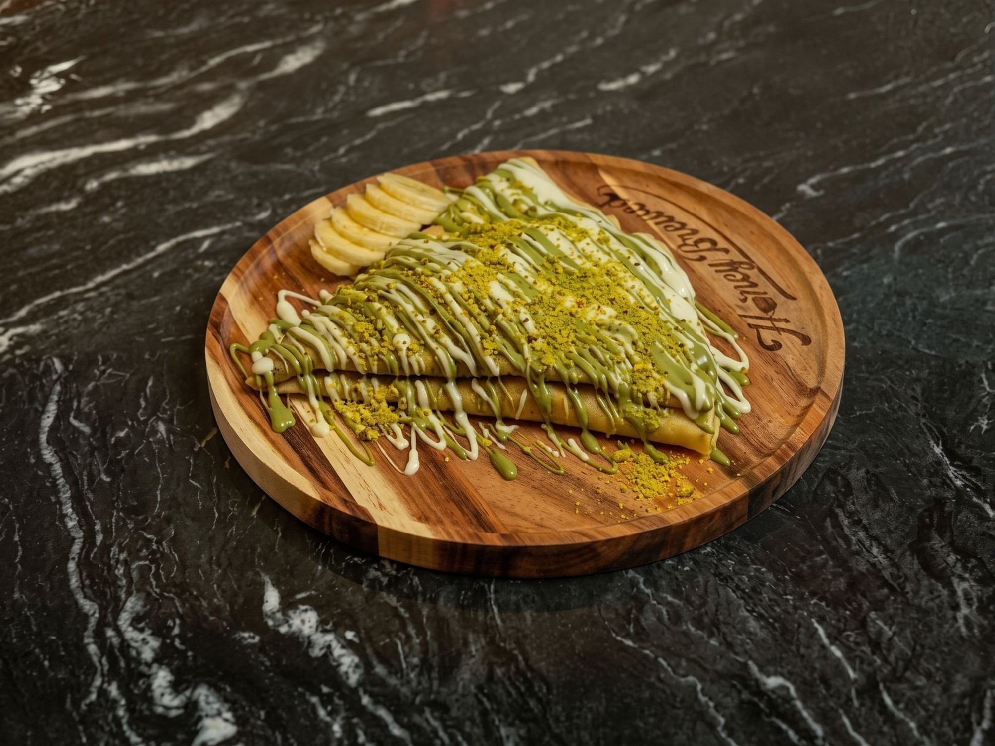 Pistachio & White Chocolate with Bananas Crepe