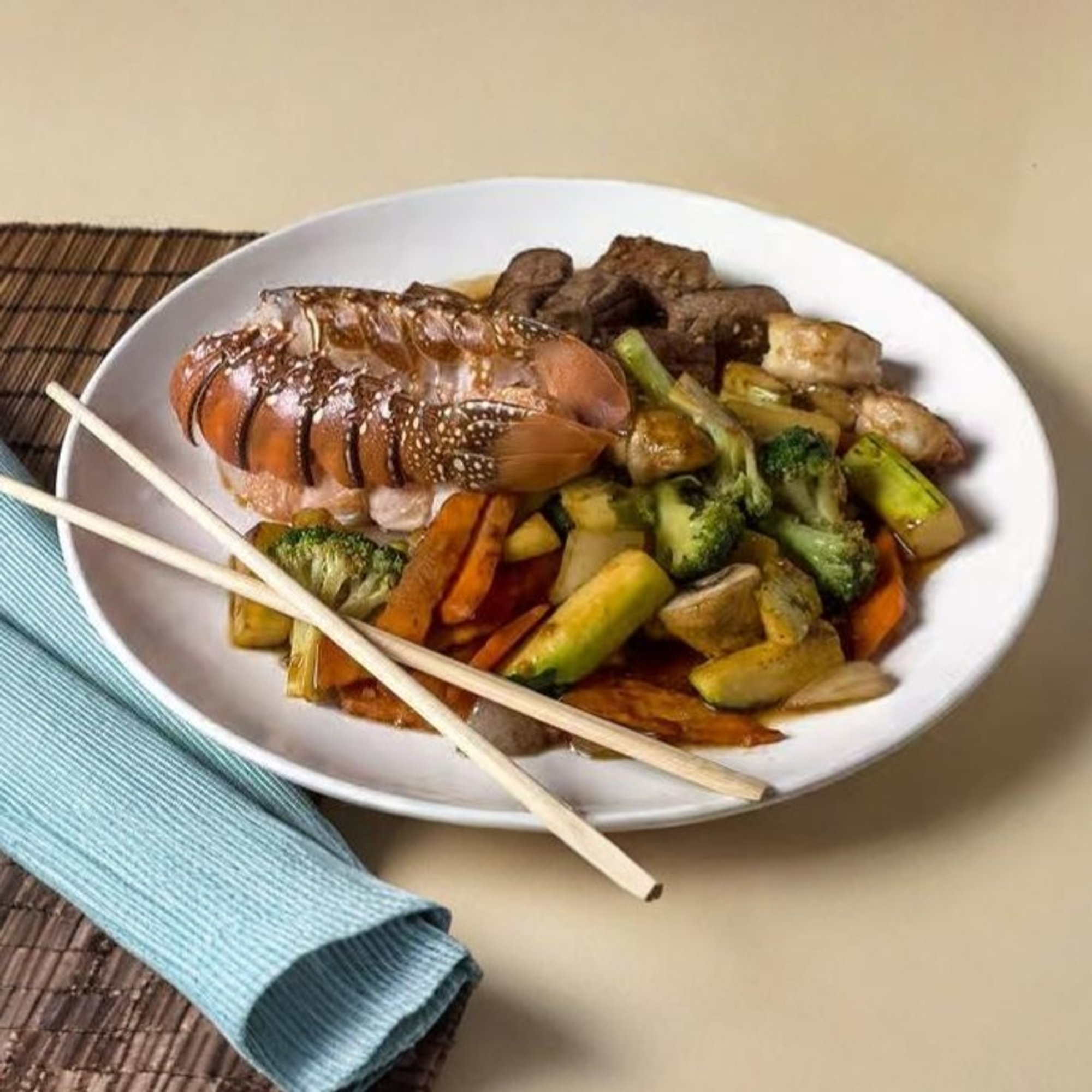Filet Mignon (5 Oz) & Lobster Tail (5 Oz) Hibachi