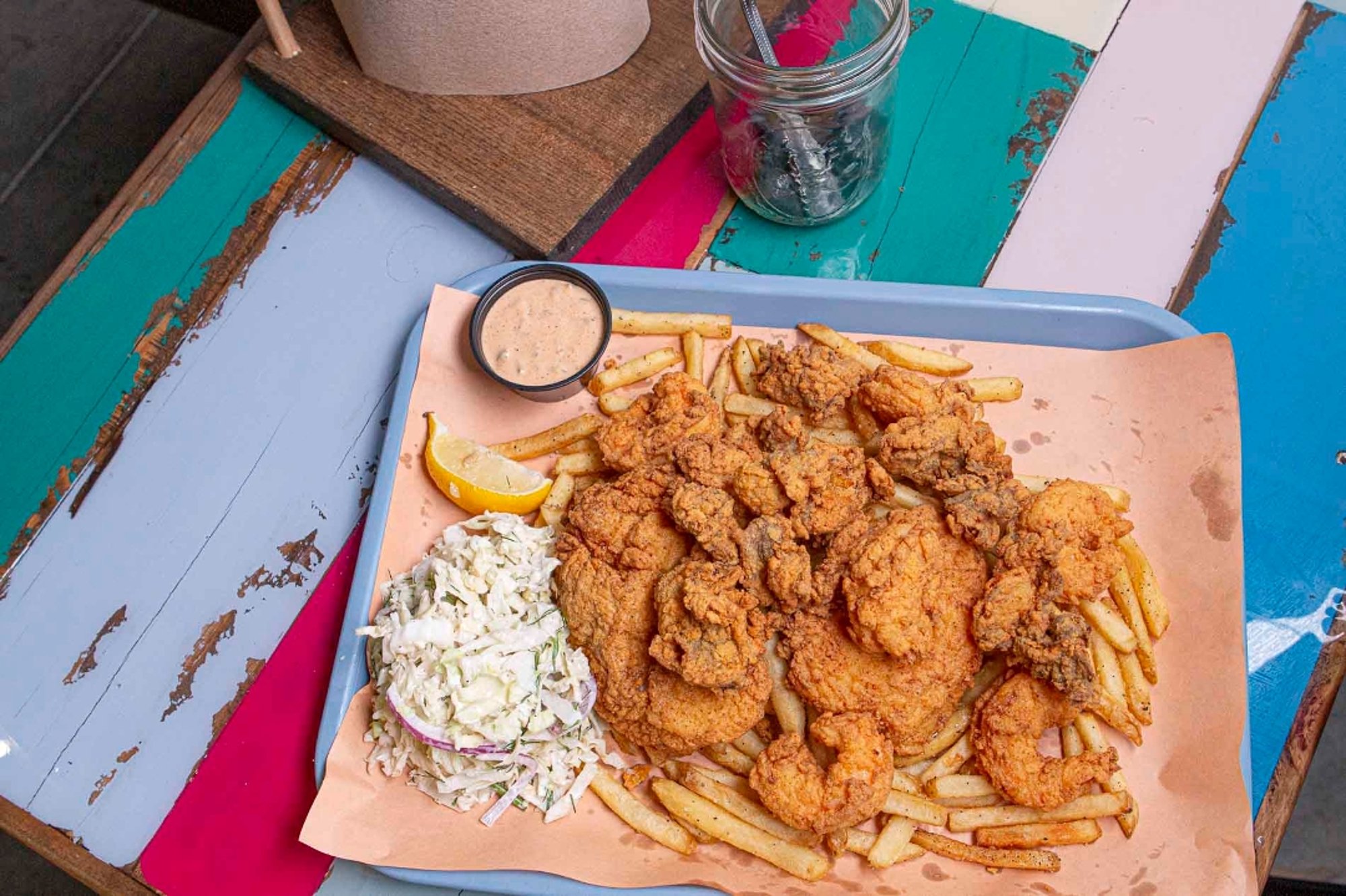 Old School Tray Of Fish & Shrimp