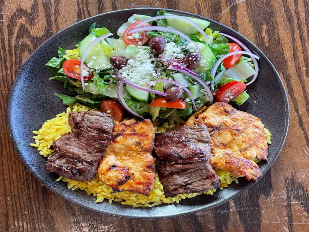 LAMB & CHICKEN COMBO KABOB PLATE