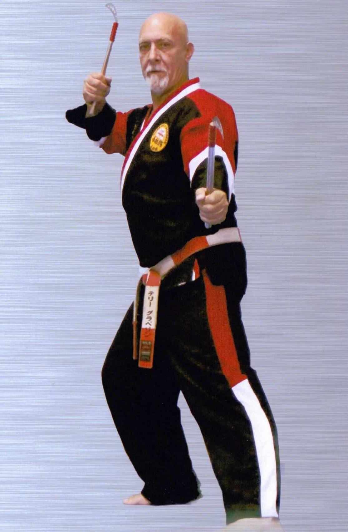 Kyoshi Terry Gravelin demonstrating the art of the Kama a traditional Okinawan Weapon