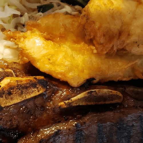 Kalbi and Shrimp Tempura