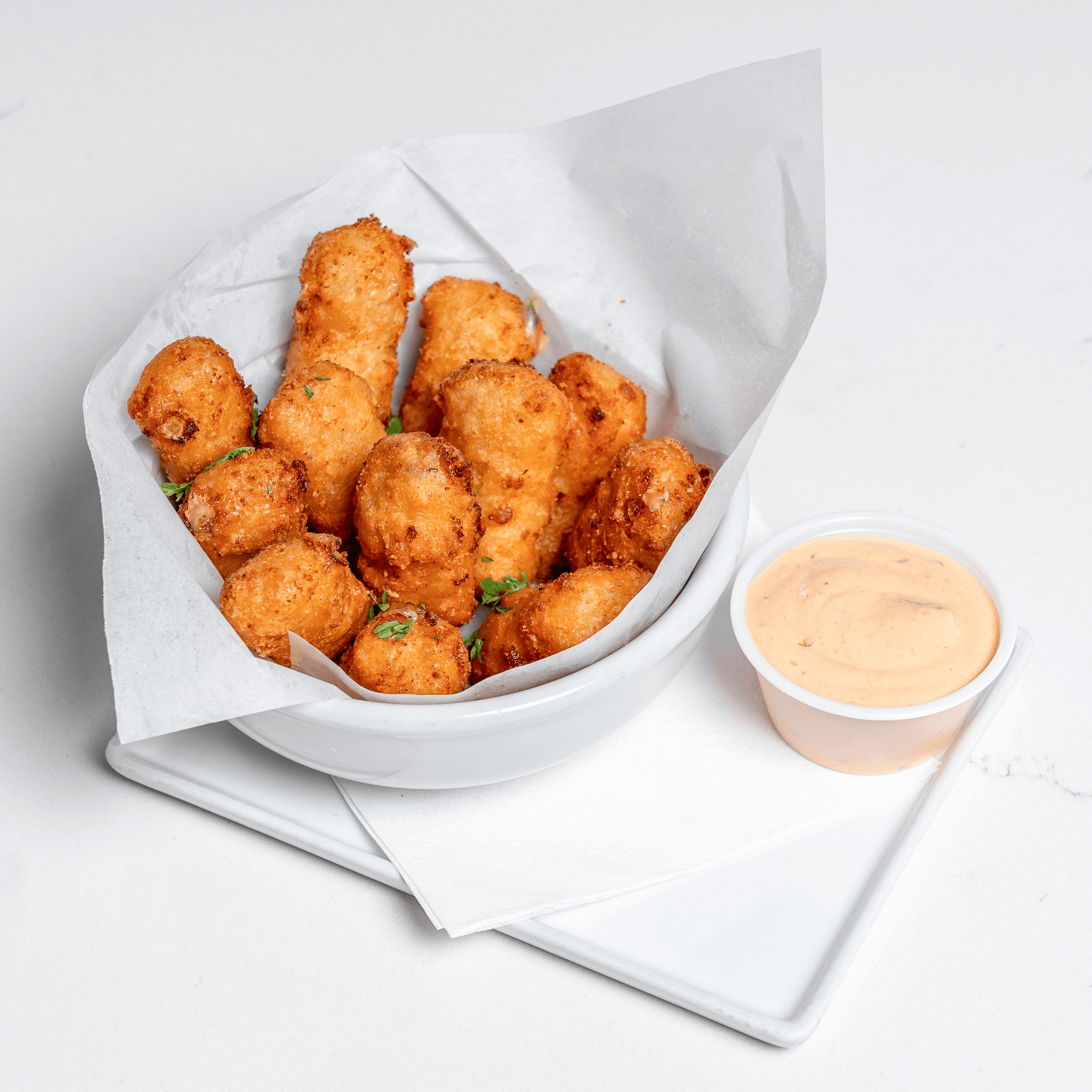 Macaroni & cheese pepper Jack creamy breaded bites brunch
