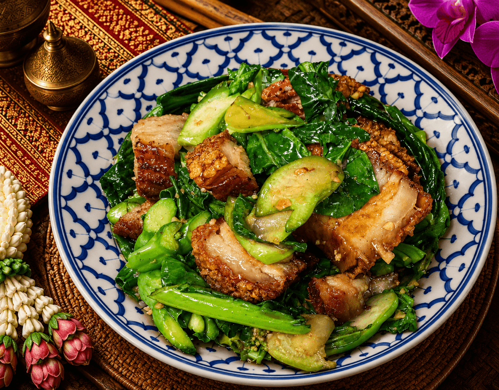 Ka-Na Moo Grob (Chinese broccoli, Pork belly)