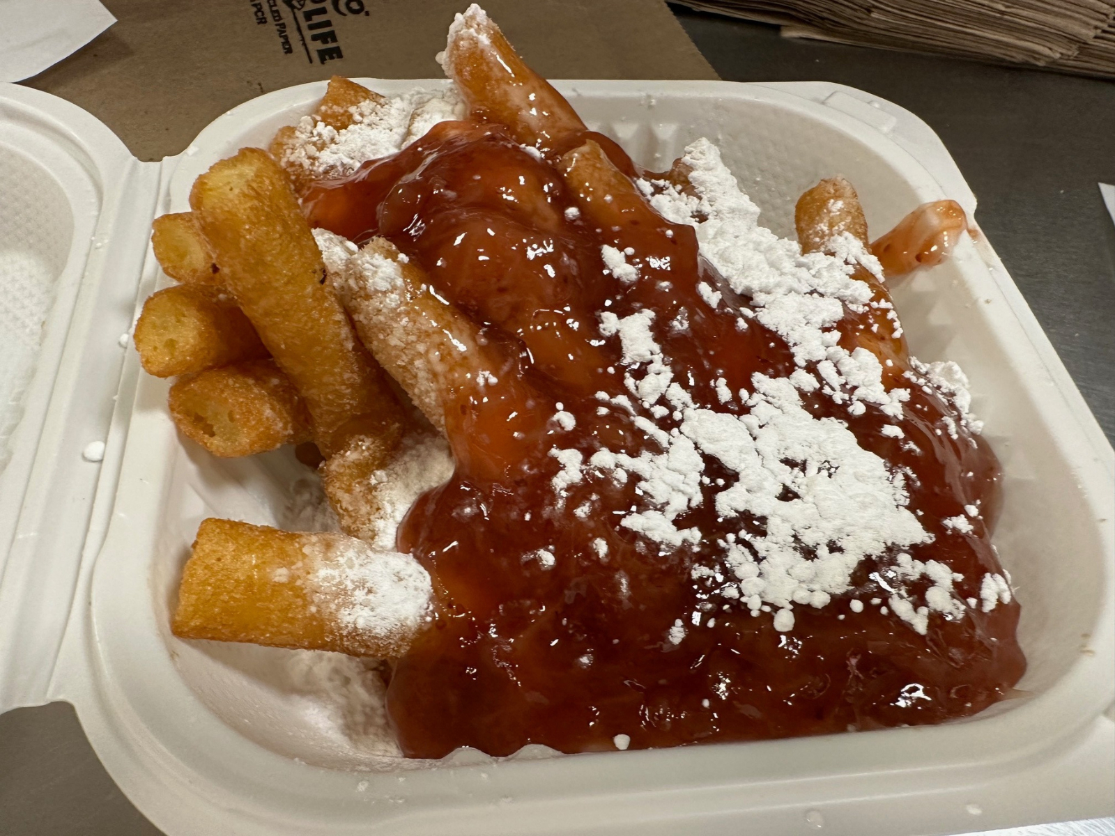 Funnel Fries With Strawberry Topping
