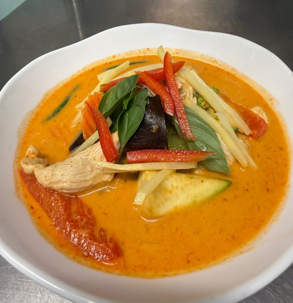 Red Curry Chicken Served with Jasmine Rice