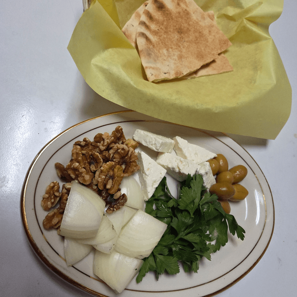 Feta, Cheese, Walnut, Olives & Pita Bread