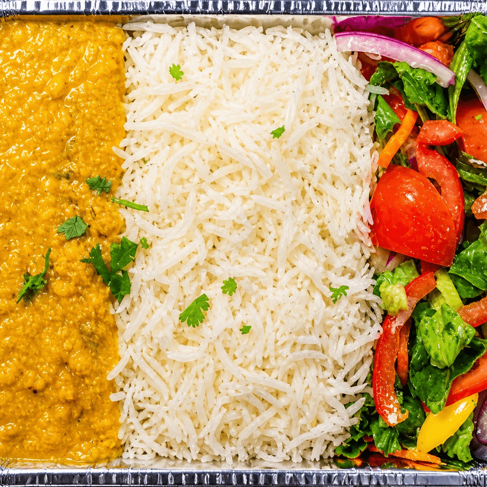 Yellow lentils rice bowl