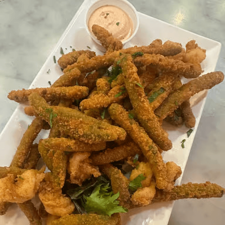 Fried prawn & green beans dinner