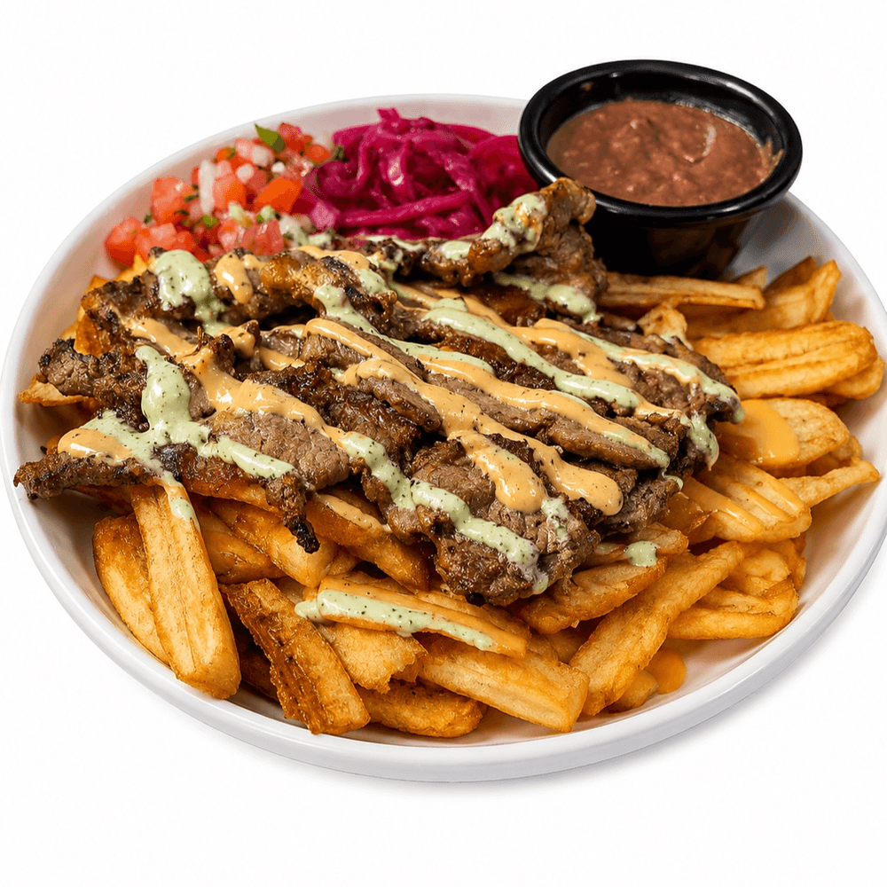 Carne Asada Plate with Tajadas & Cabbage Salad