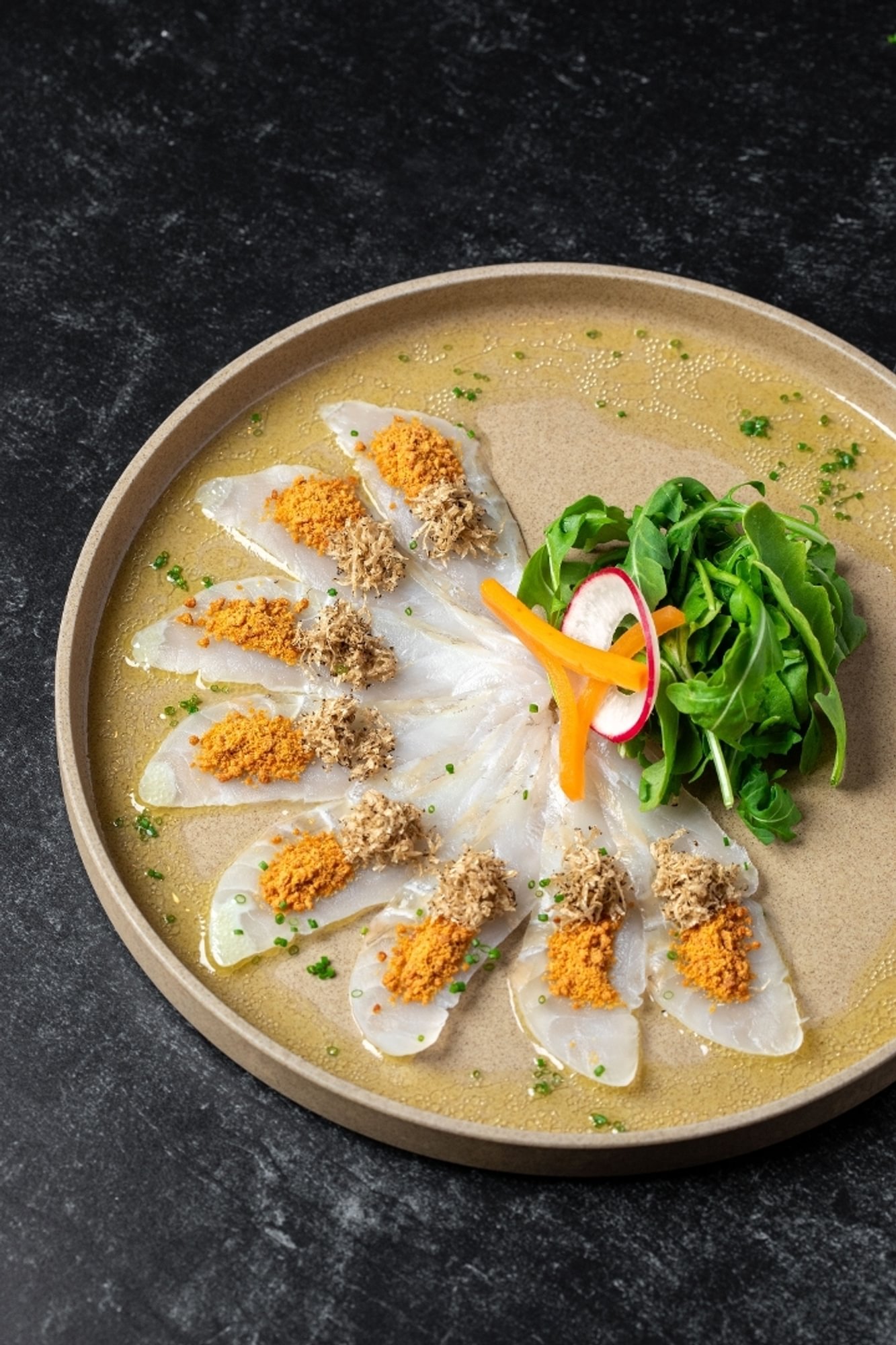 White Fish Sashimi with Truffle and Dried Miso
