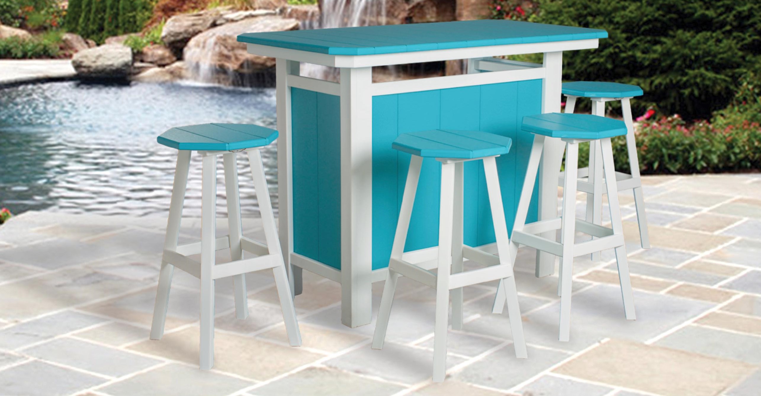 Serving Bar Table Set with 4 Solid Stools