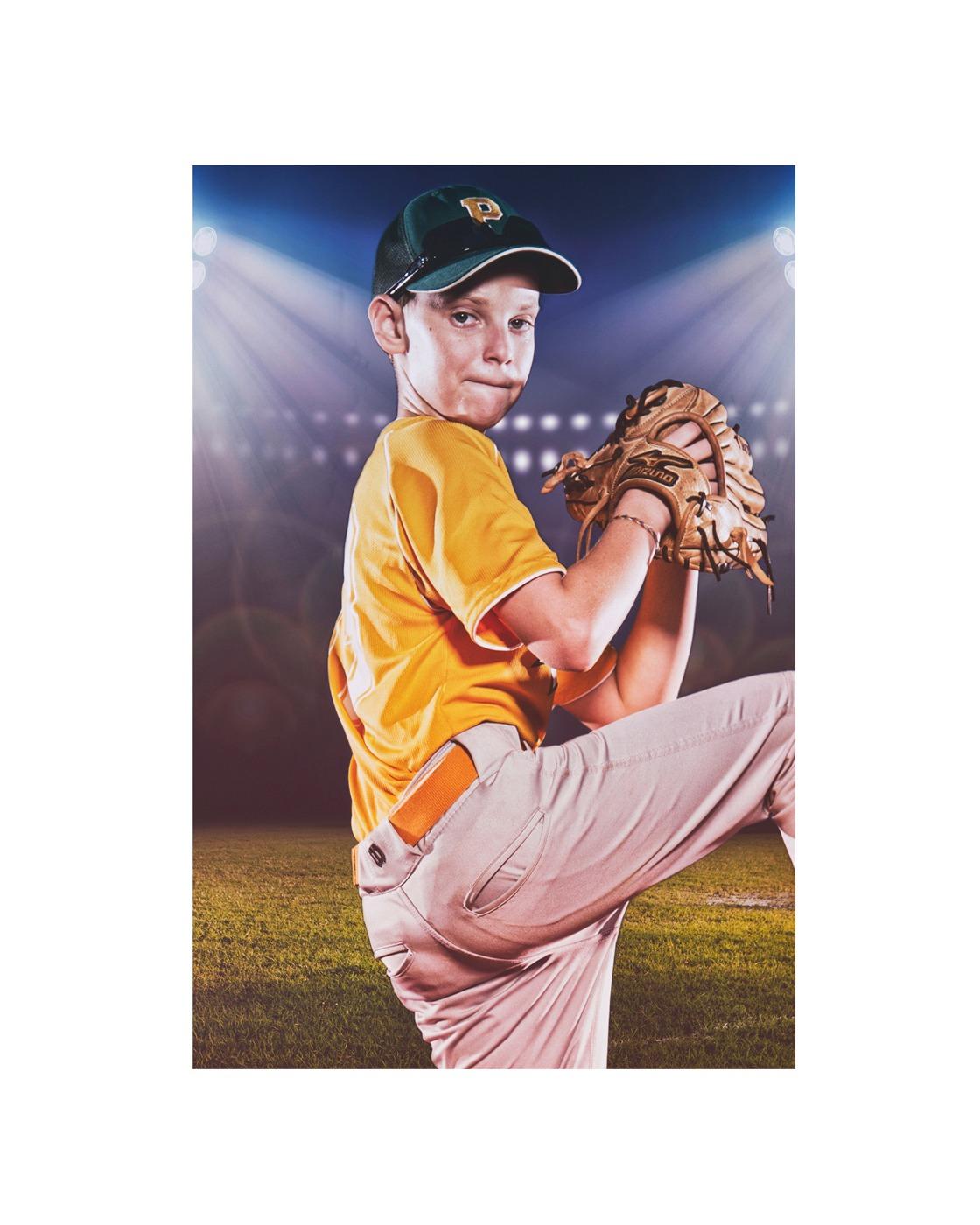 Professional family photography sample, kid playing baseball