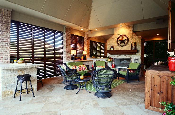 An outdoor patio seating room is best matched with our Aluminum Shutters which  are made with durable materials and come in a wide range of colors to perfectly suit  any deÌcor.  BudgetBlindsTysonsCornerHerndon  AluminumShutters  ExteriorShutters  MoistureResistantShutters  FreeConsultation  WindowWe