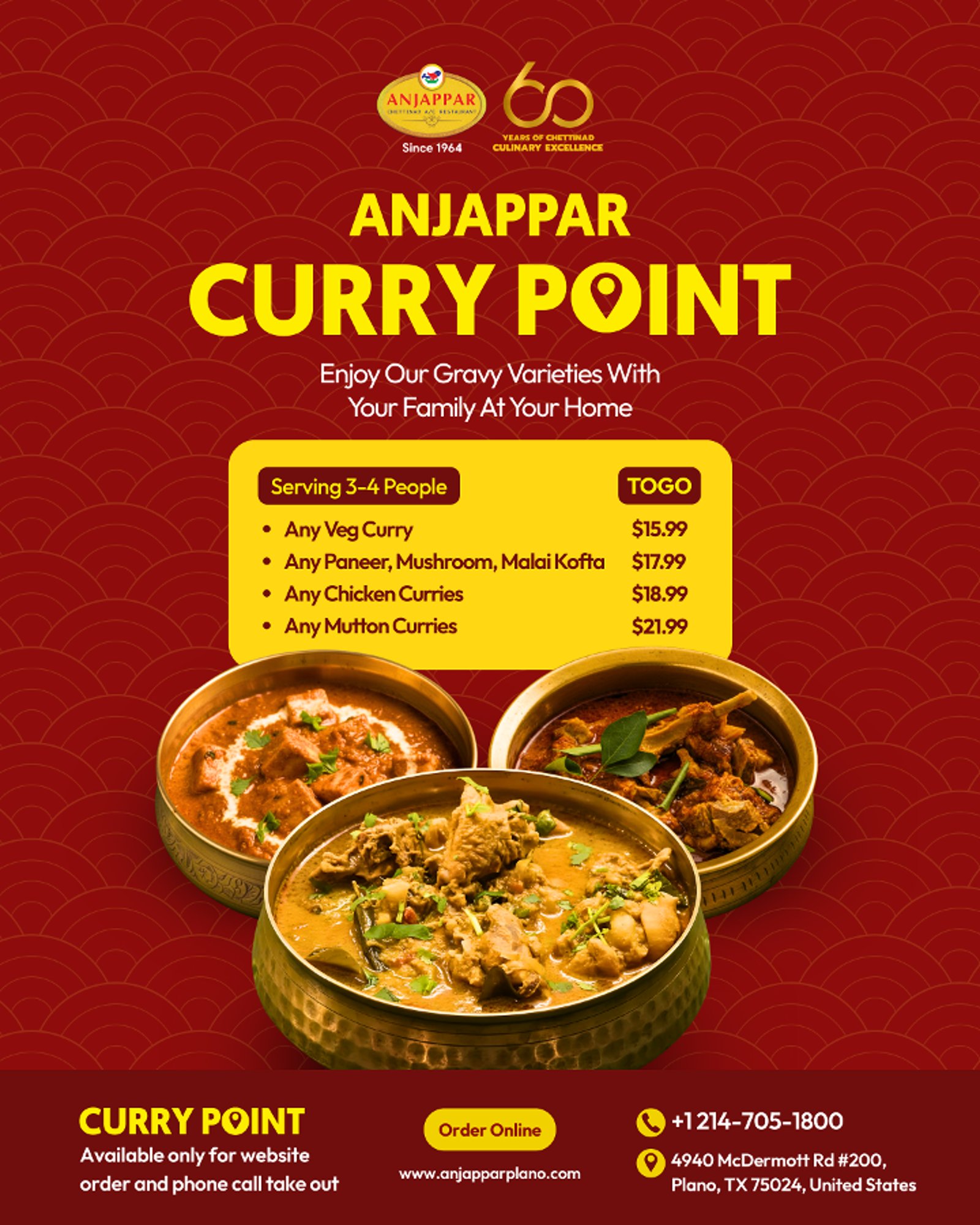 ANJAPPAR CURRY POINT (Serves 3-4)