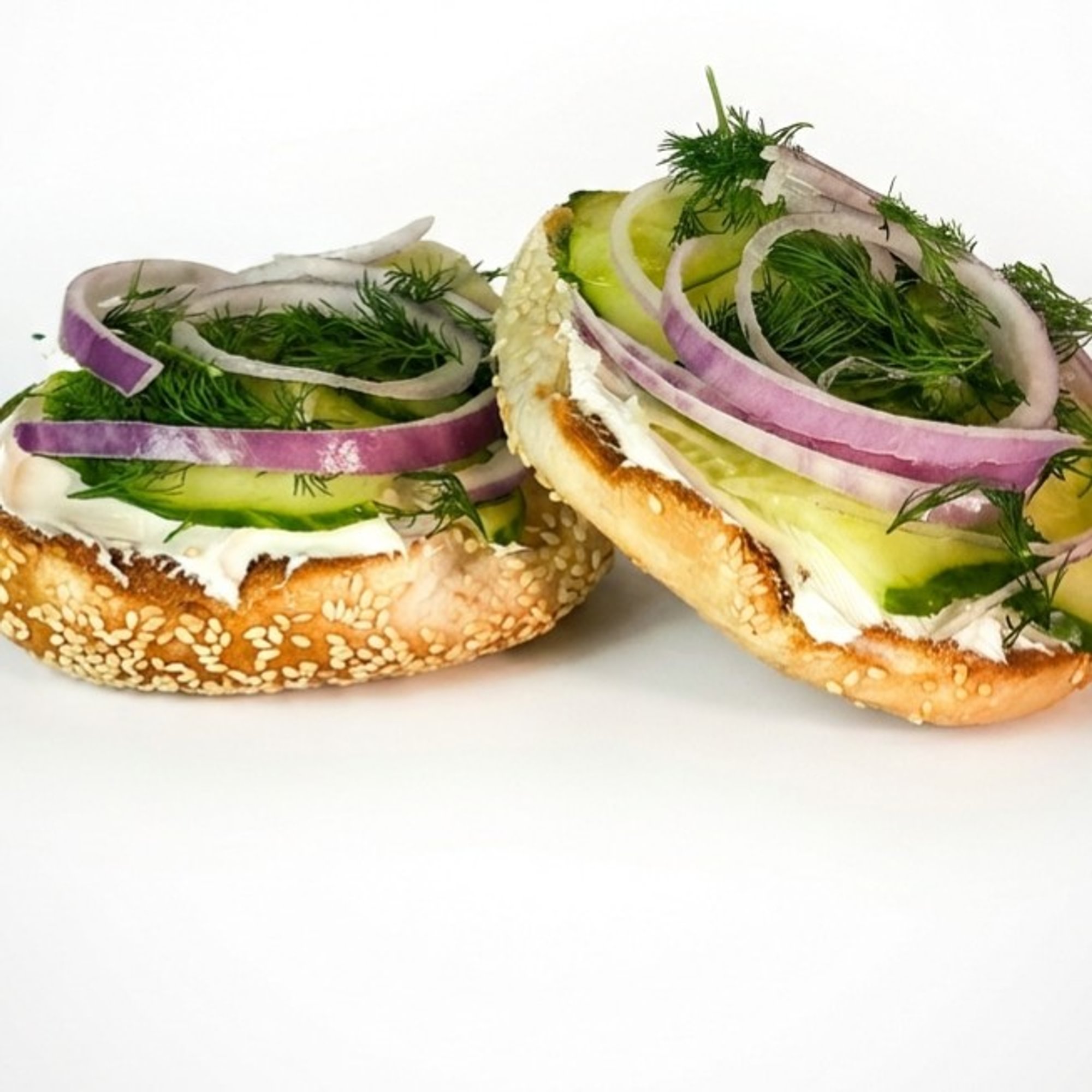 Bagel with cream cheese and cucumber
