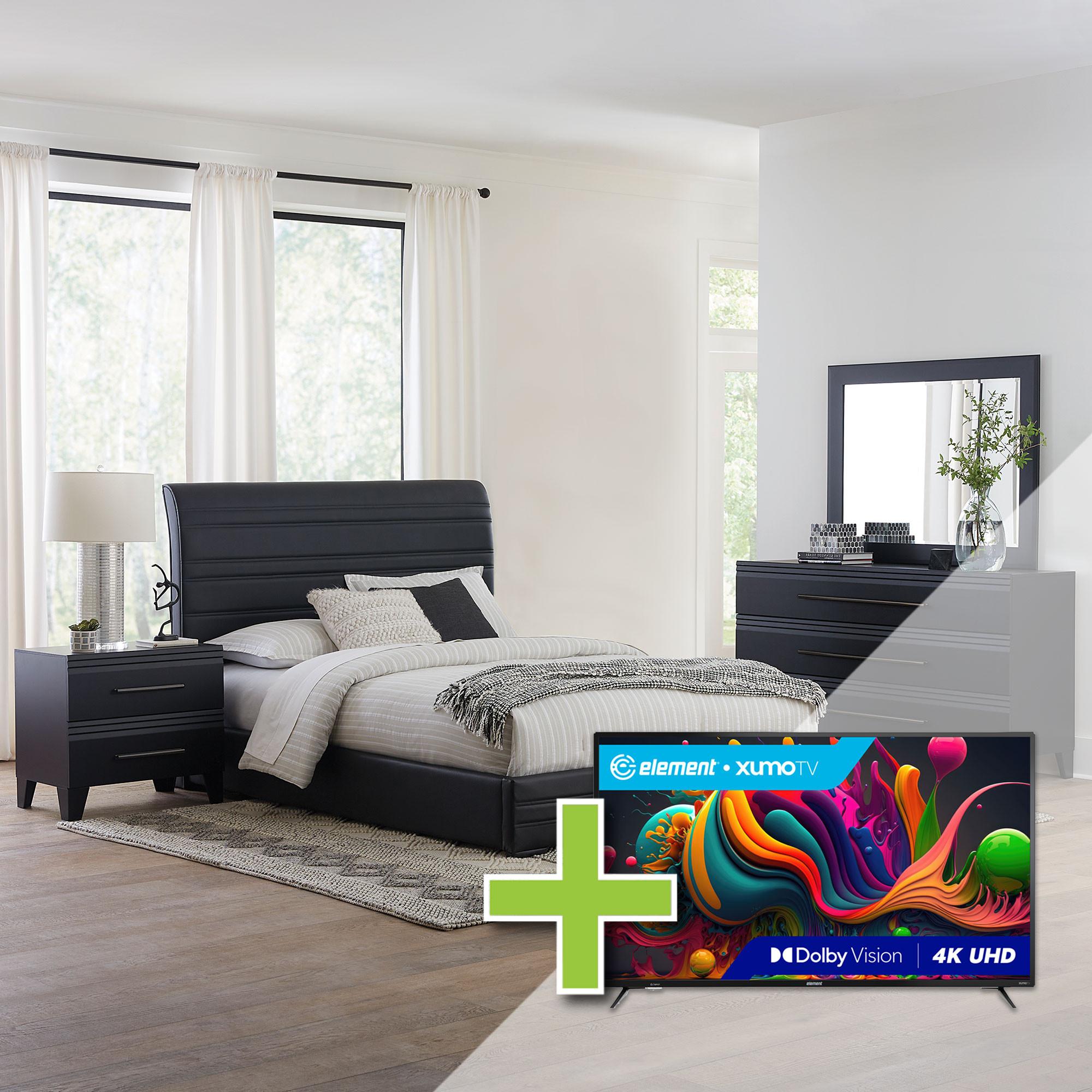 Queen Domestica Bed w/ Dresser, Mirror, Nightstand + Element 55" TV