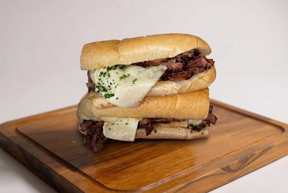 Hot Roast Beef, Gravy & Mozzarella Sandwich