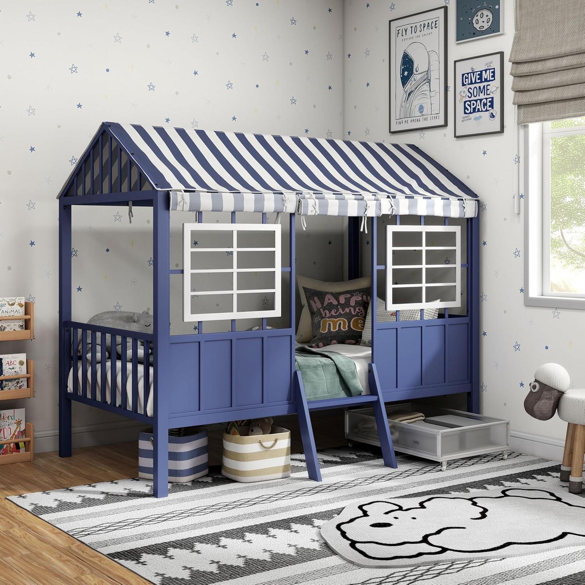 Twin Kids House Bed - Blue