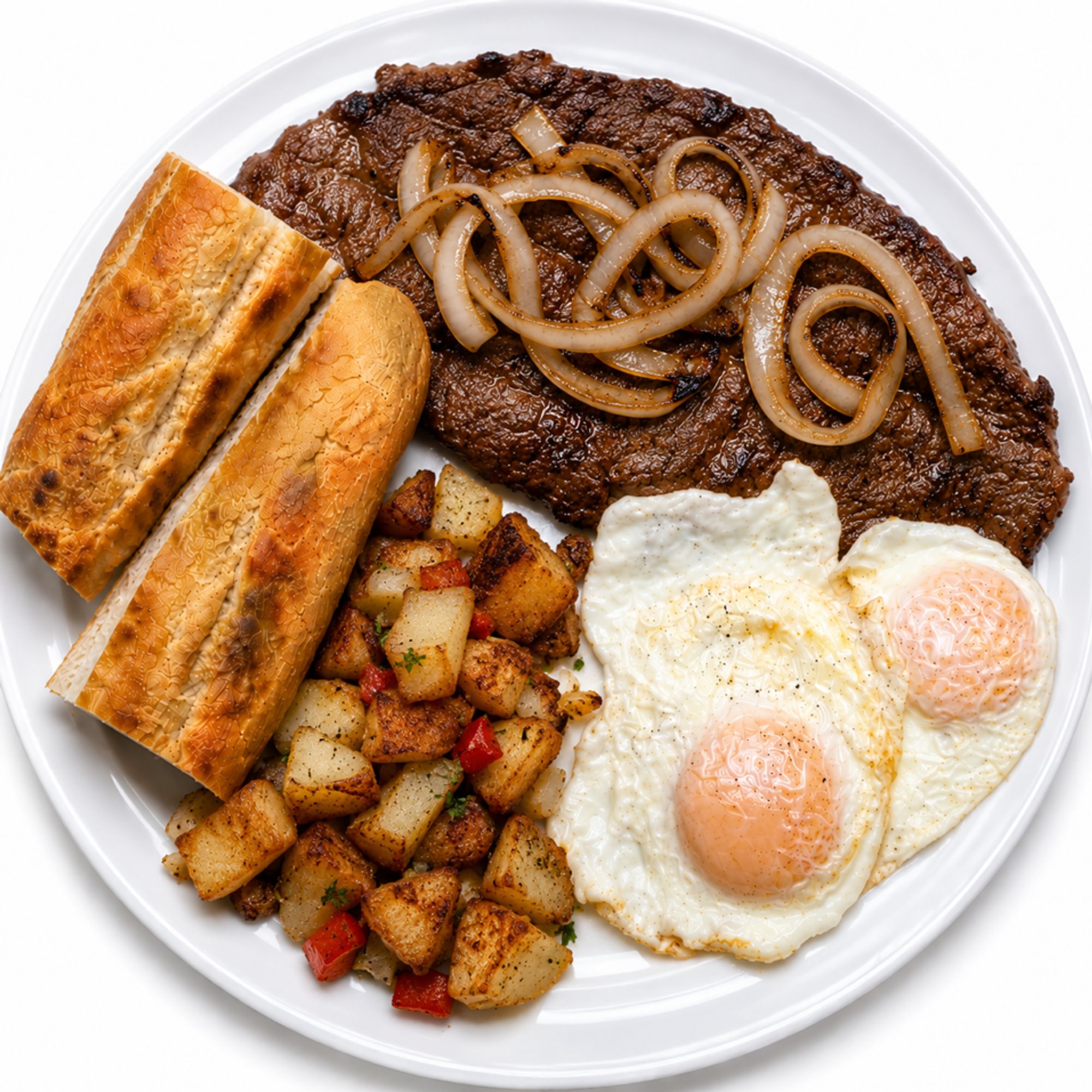 Palomilla Steak with 2 Eggs, Grits or Home Fries & Cuban Toast
