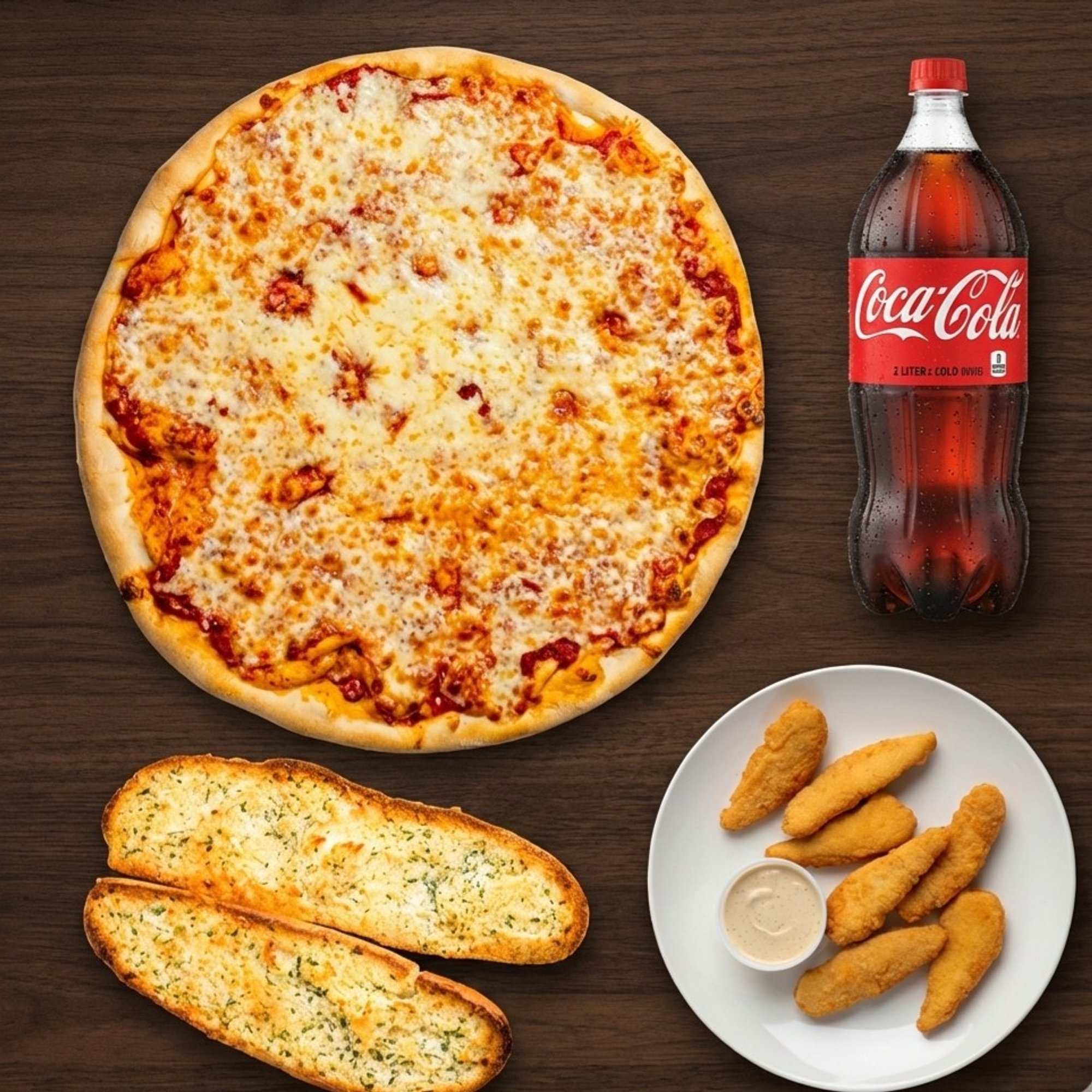 1 Large (16") Cheese Pie, Any Appetizer, Garlic Bread & 2 Liter Soda