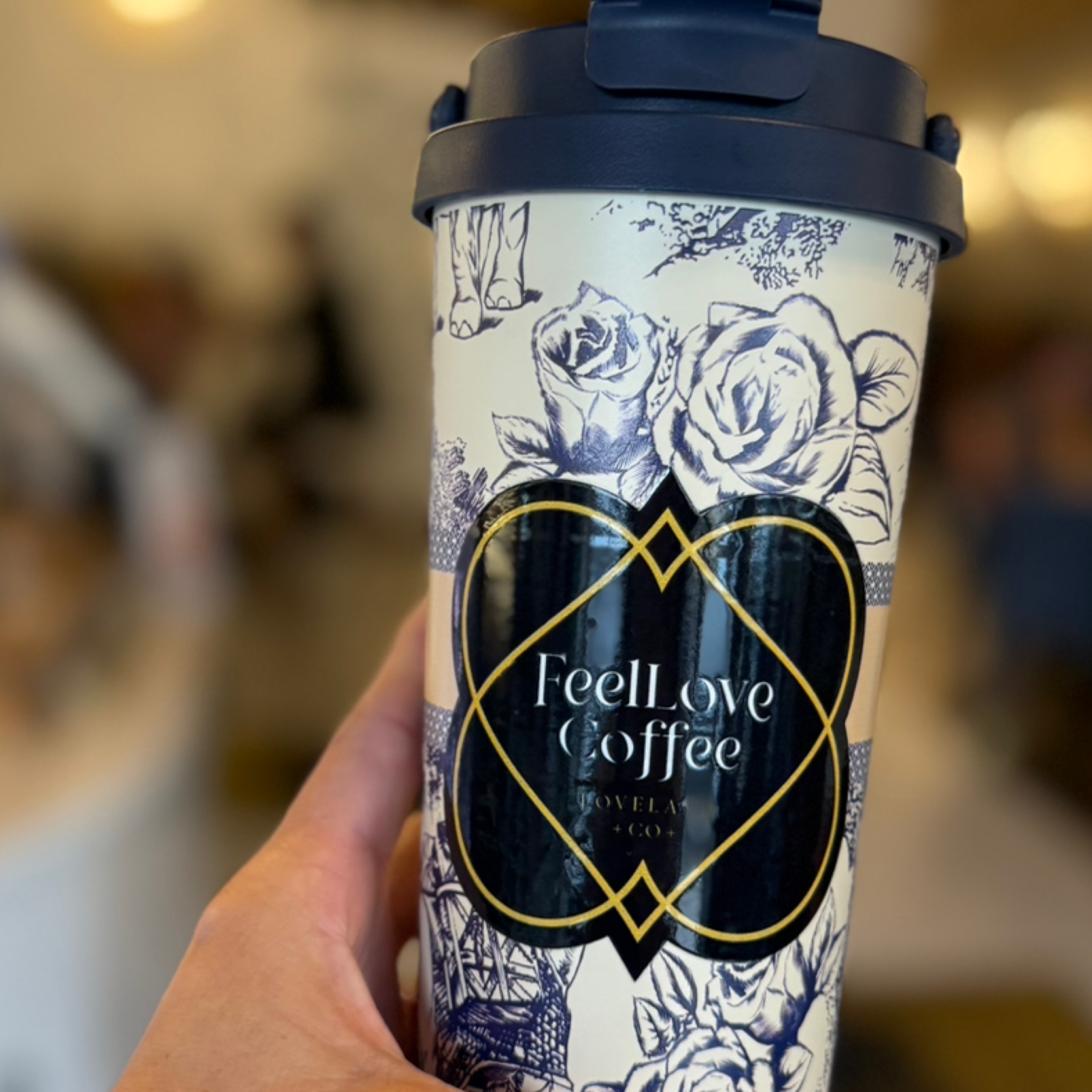 Floral Travler Mug - Blue and White