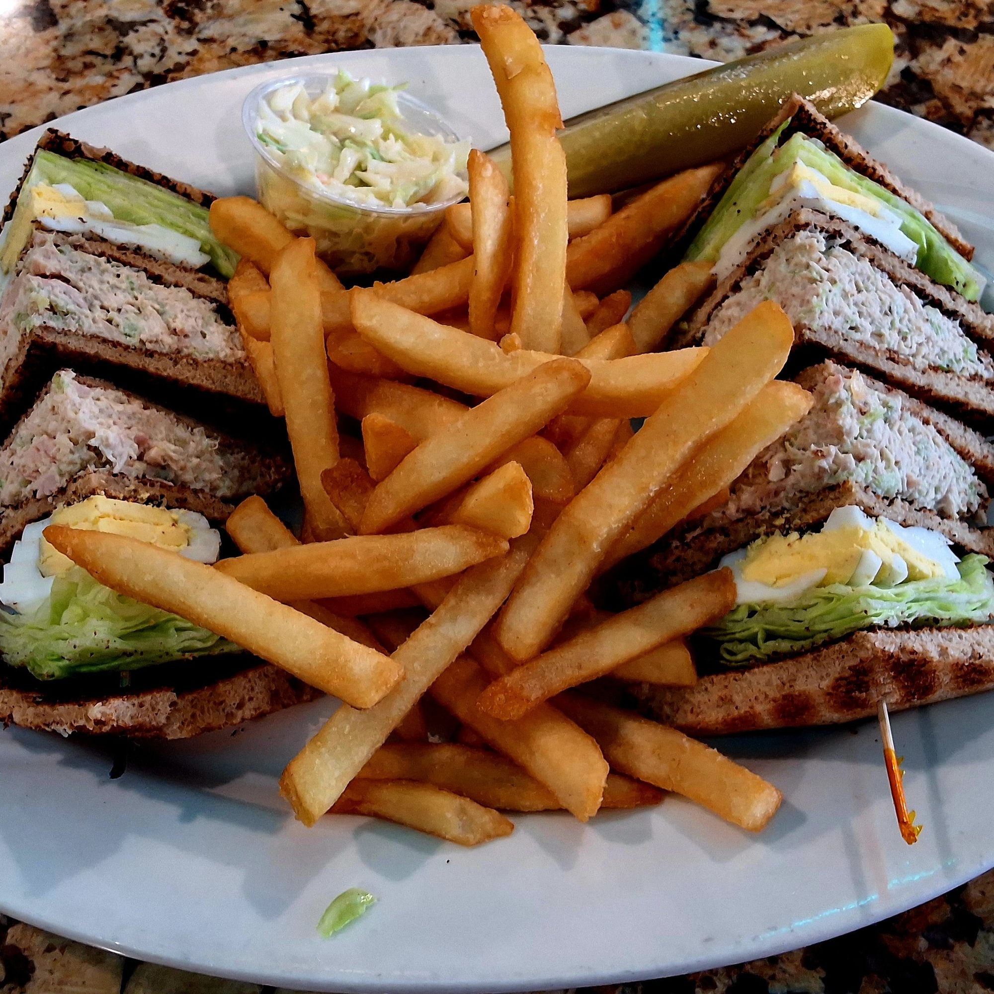 Tuna Salad and Sliced Egg Club Sandwich