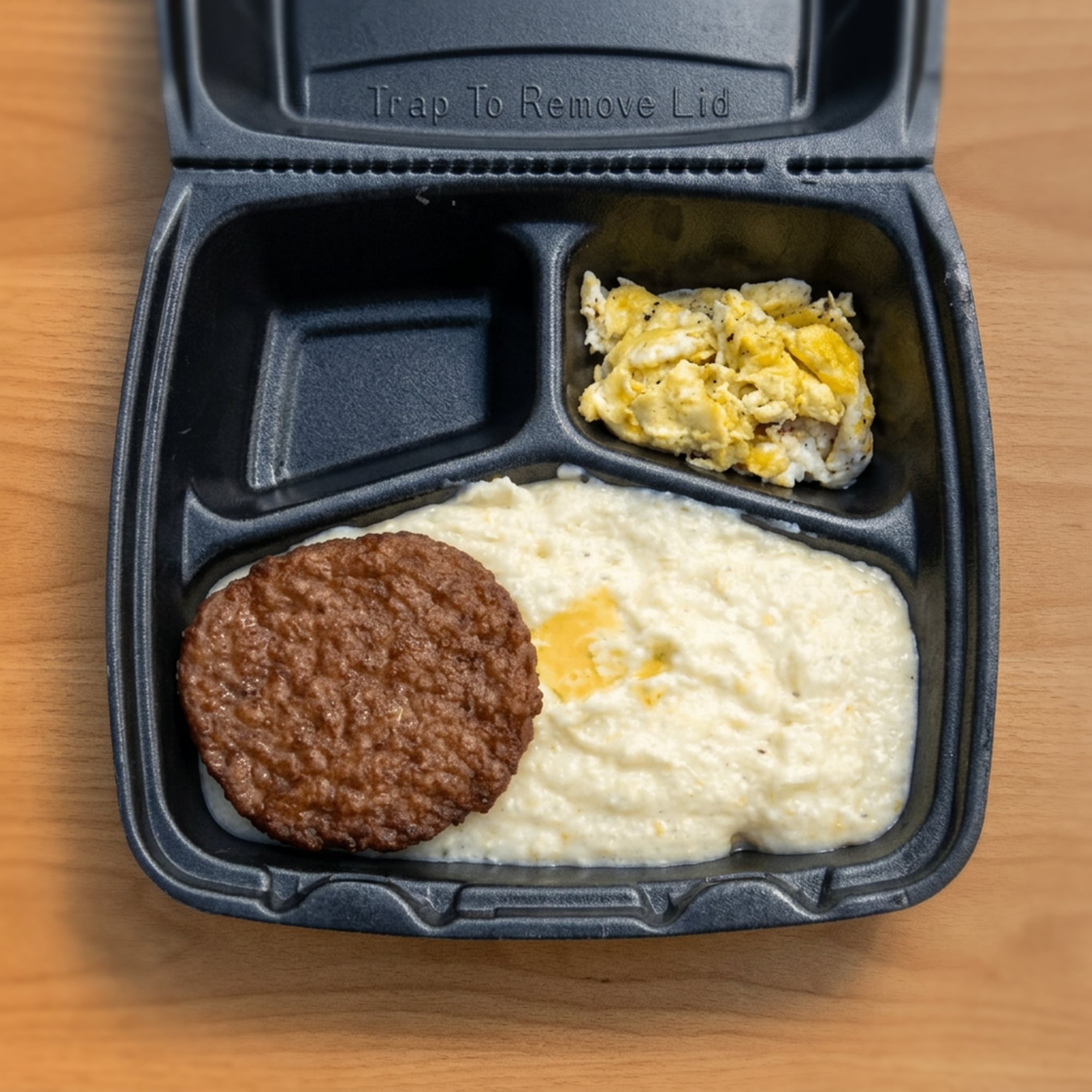 Southern Style Cheese Grits; Eggs & Pan Sausage