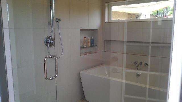 This was a fun job. We created a one of a kind shower tub combo.