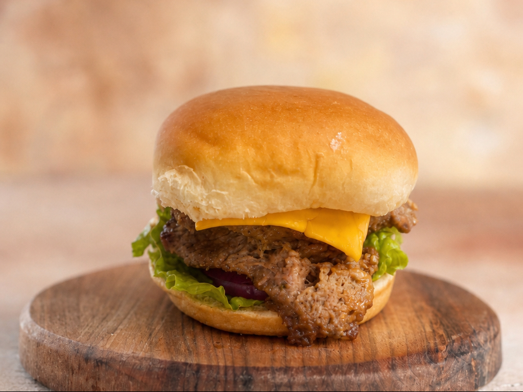 Sharjah Special Beef Burger (Beef Gyro Meat, Lettuce, Tomato, Onion, Cheese, Sharjah Sauce)