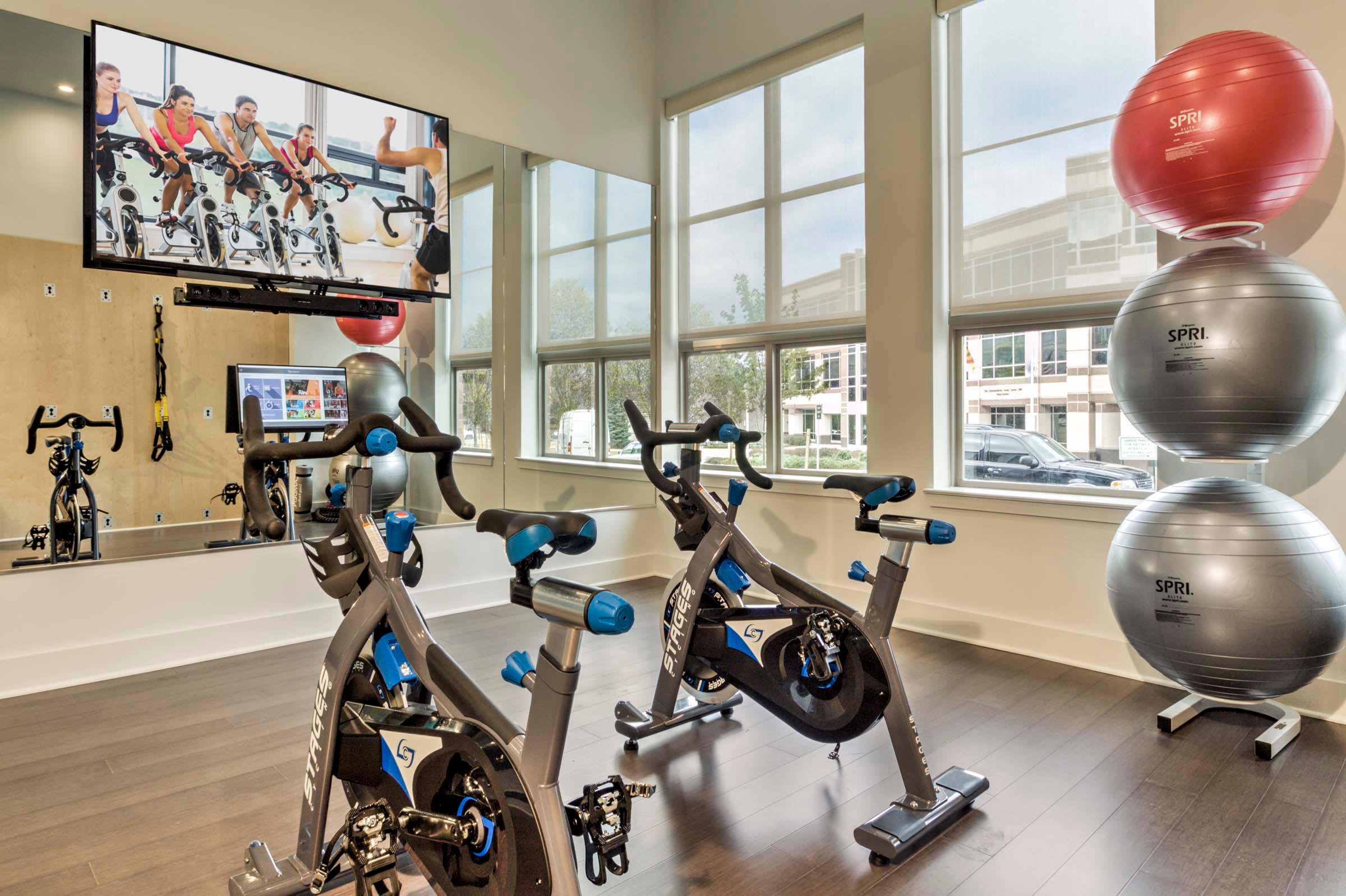 Fitness center spin bikes