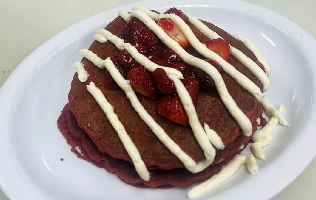 Red Velvet Strawberry Pancakes