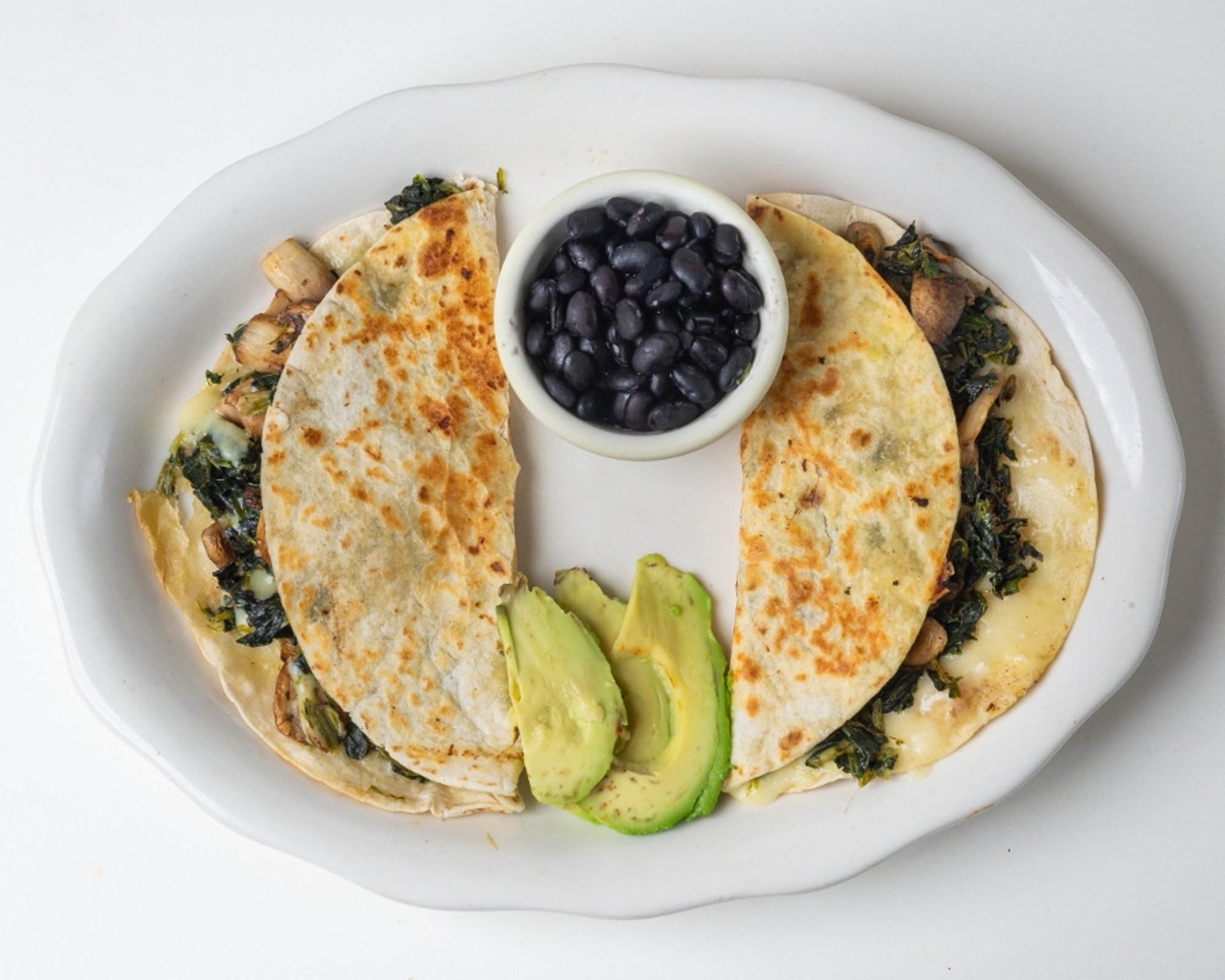 spinach & mushroom quesadilla dinner