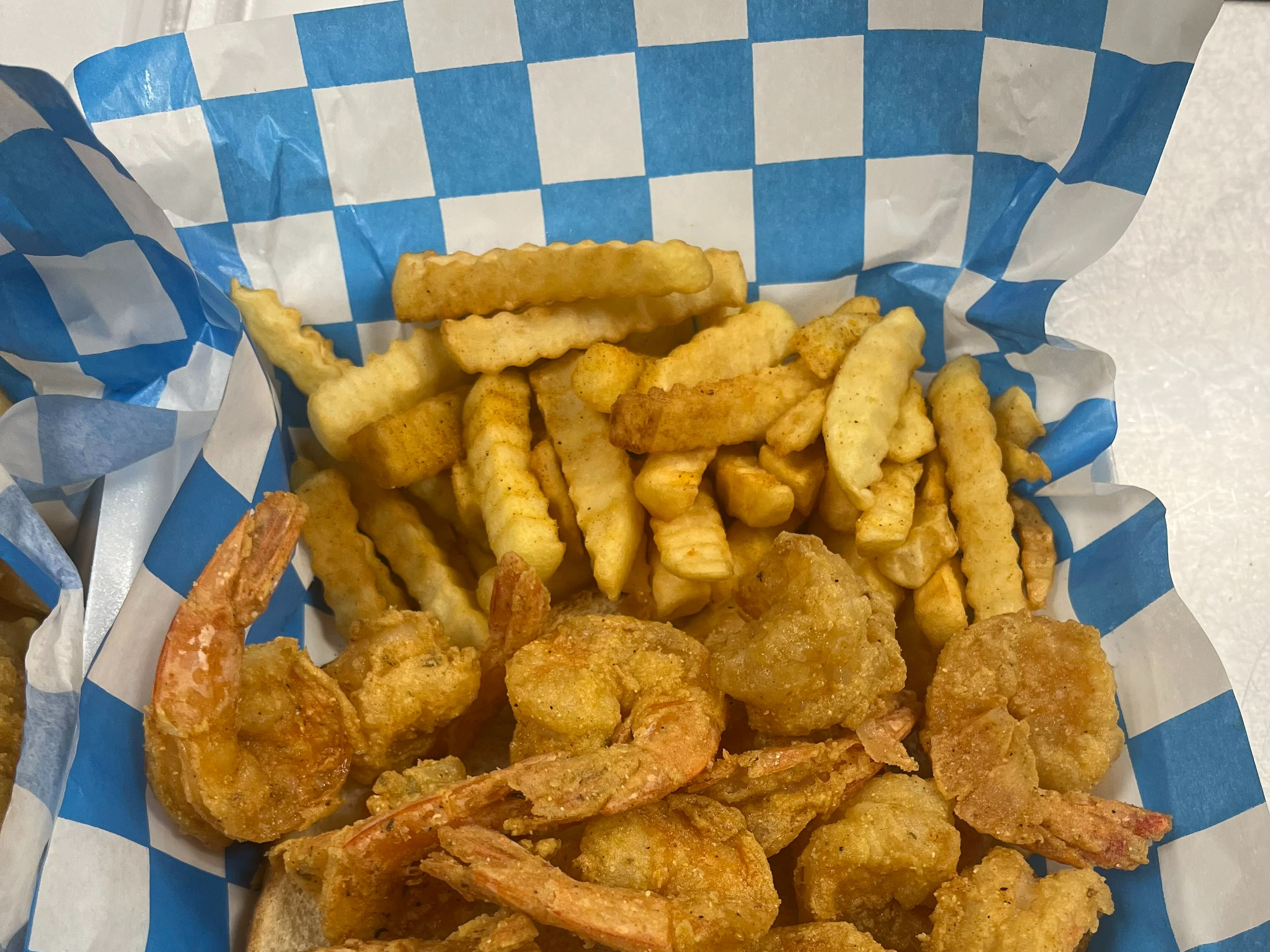 12 Piece Fried Jumbo Shrimp Dinner with 4 Hushpuppies with Fries