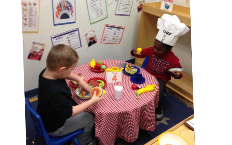 This is another Dramatic play that was designed by the children.They made a restaurant for this unit. The children were learning about healthy eating habbits and life styles. They used their language and writing skills to create their own menus and daily specials.
