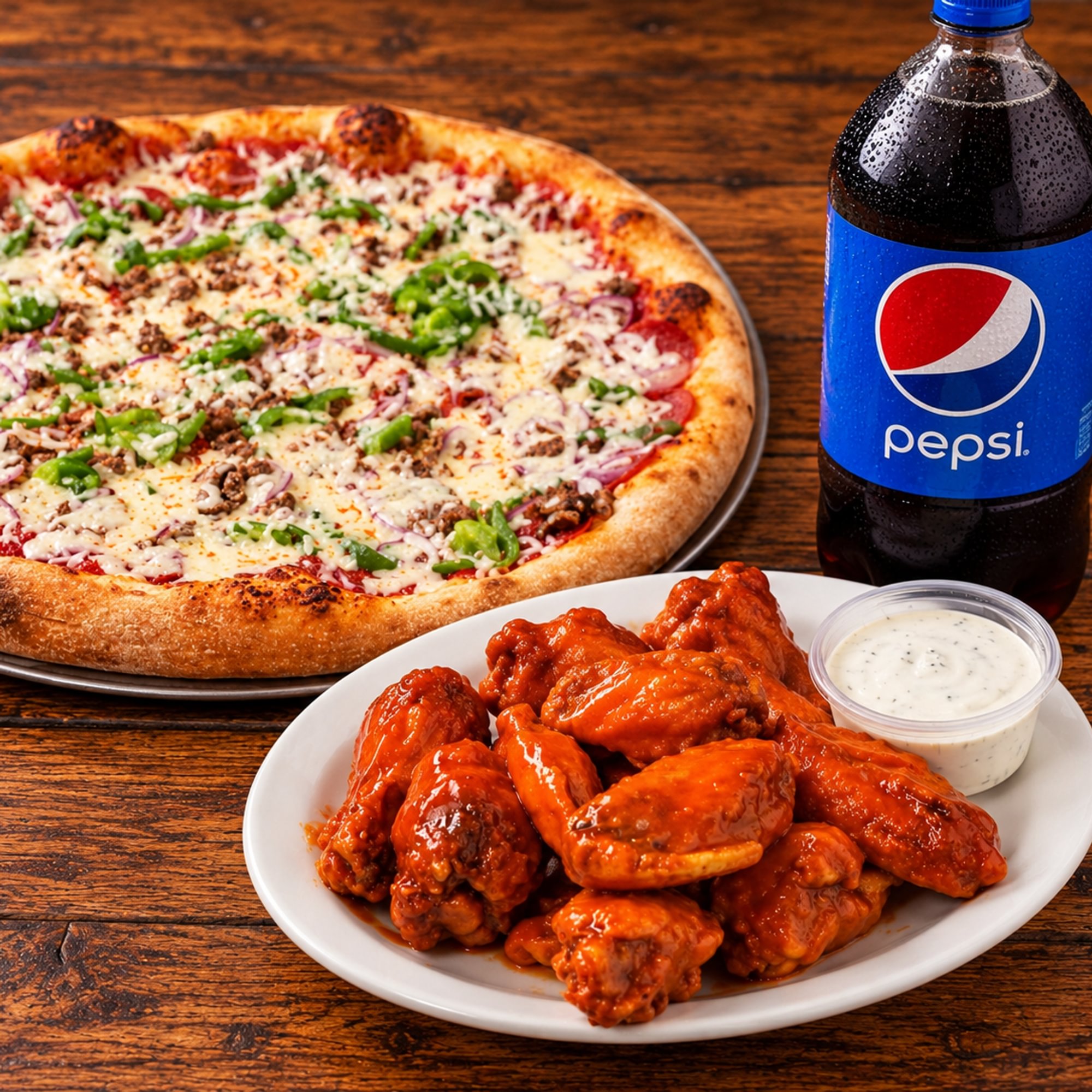 12" Pizza, 8 Wings & 2-Liter Combo