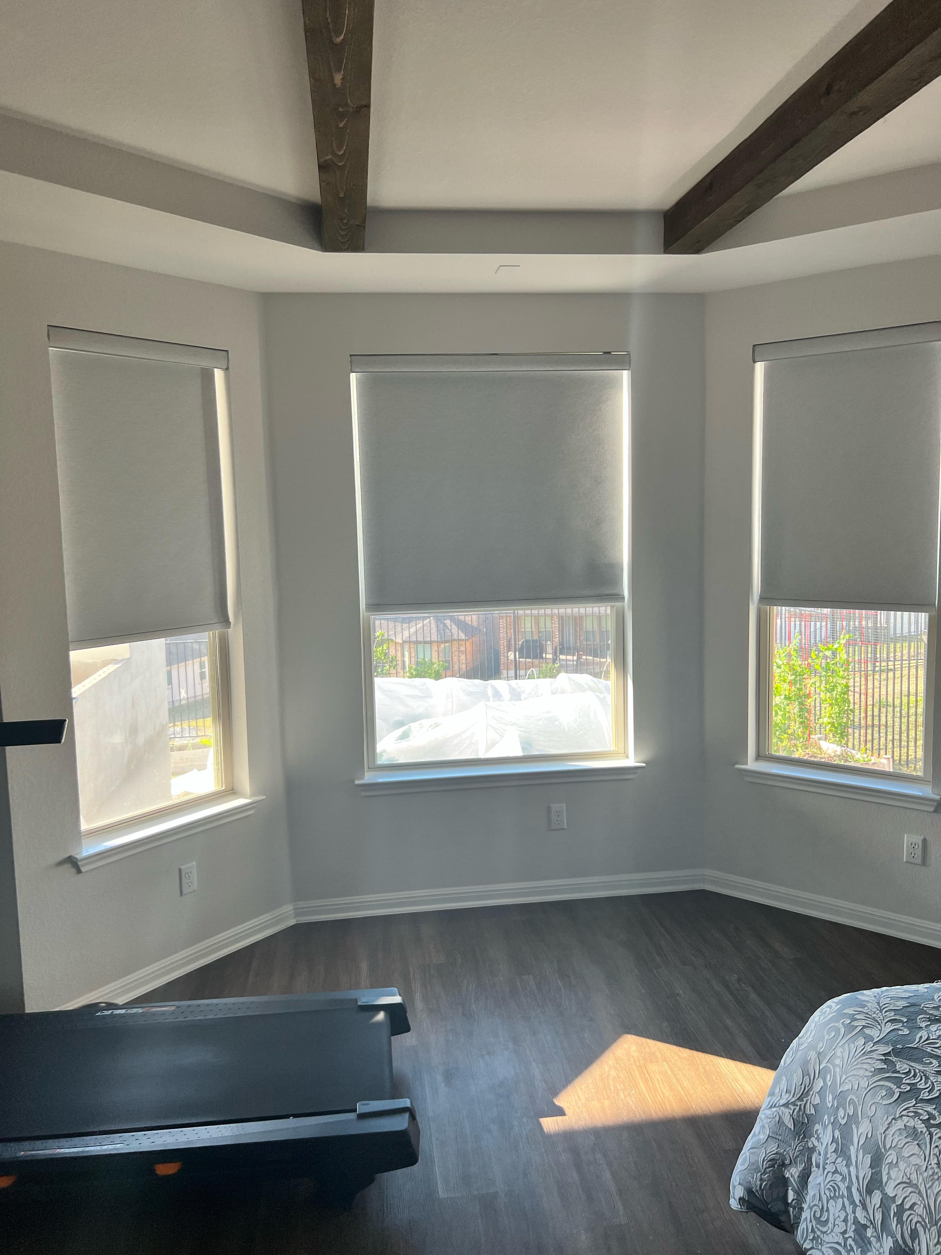 Room Darkening roller shade for bay window in Leander