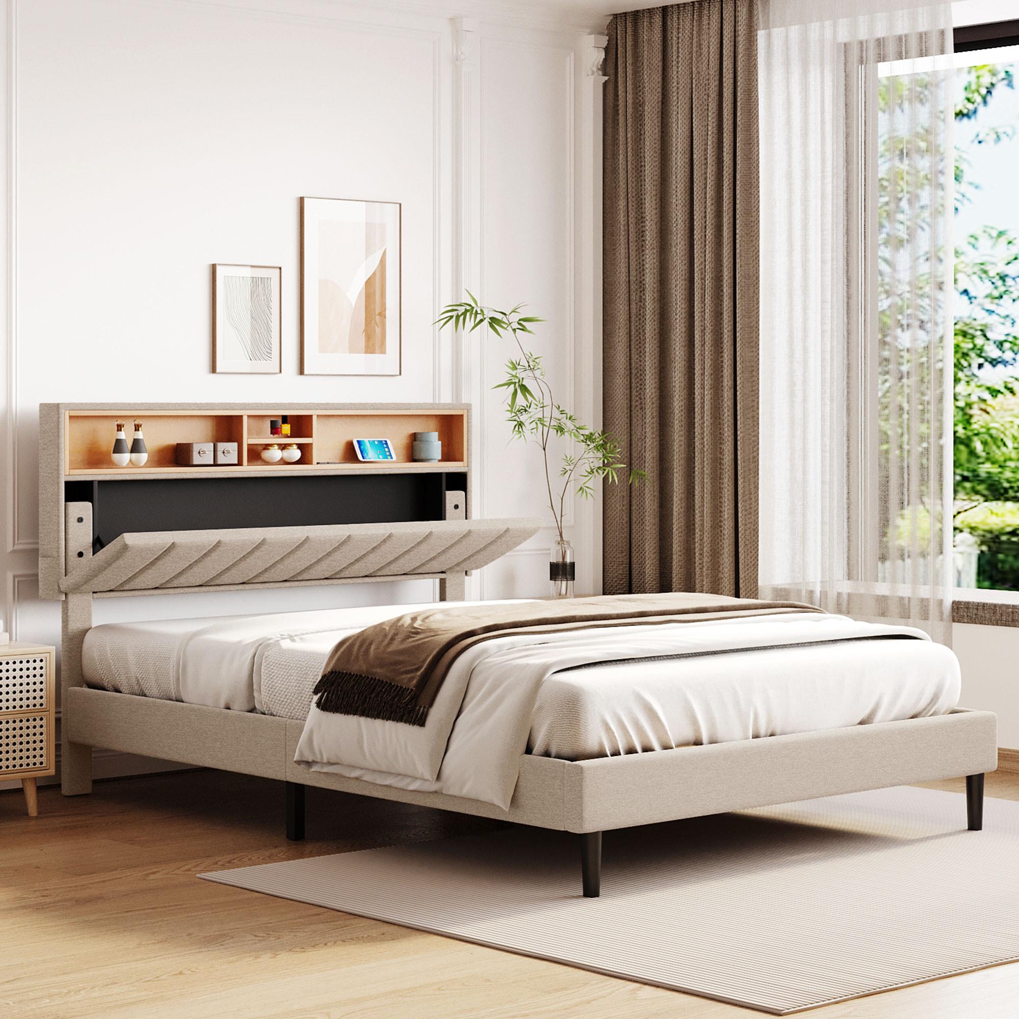 Queen Platform Bed w/Storage & USB 