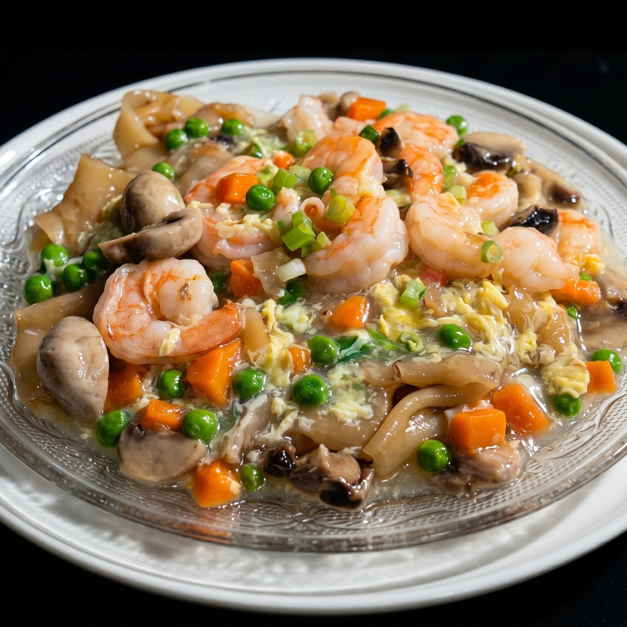 Shrimp Chow Fun in Lobster Sauce