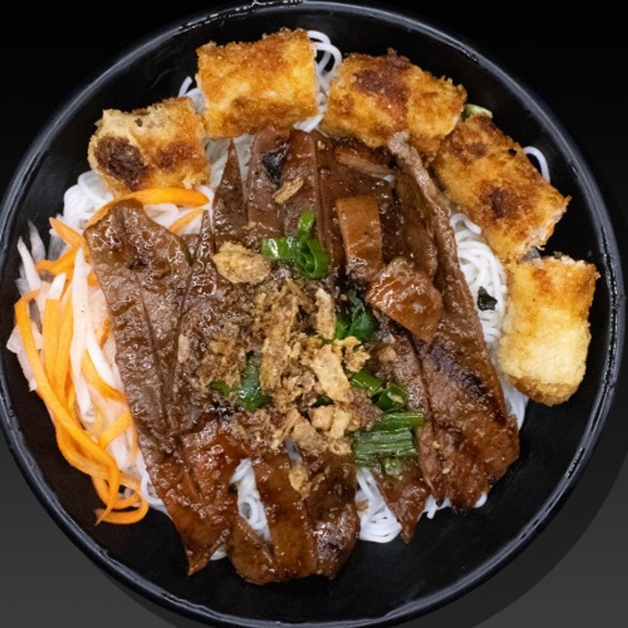 Egg Roll & Grilled Meat Noodle Bowl