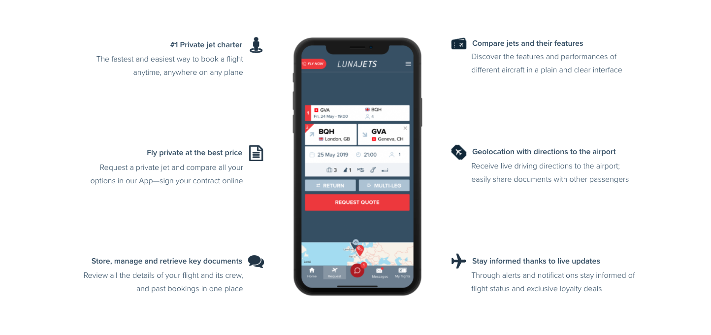 App mobile per il noleggio di aerei e jet privati