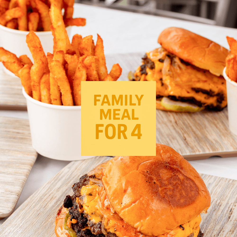 Single Wagyu Smash Burger w/Fries, Soda - 4 Family Pack