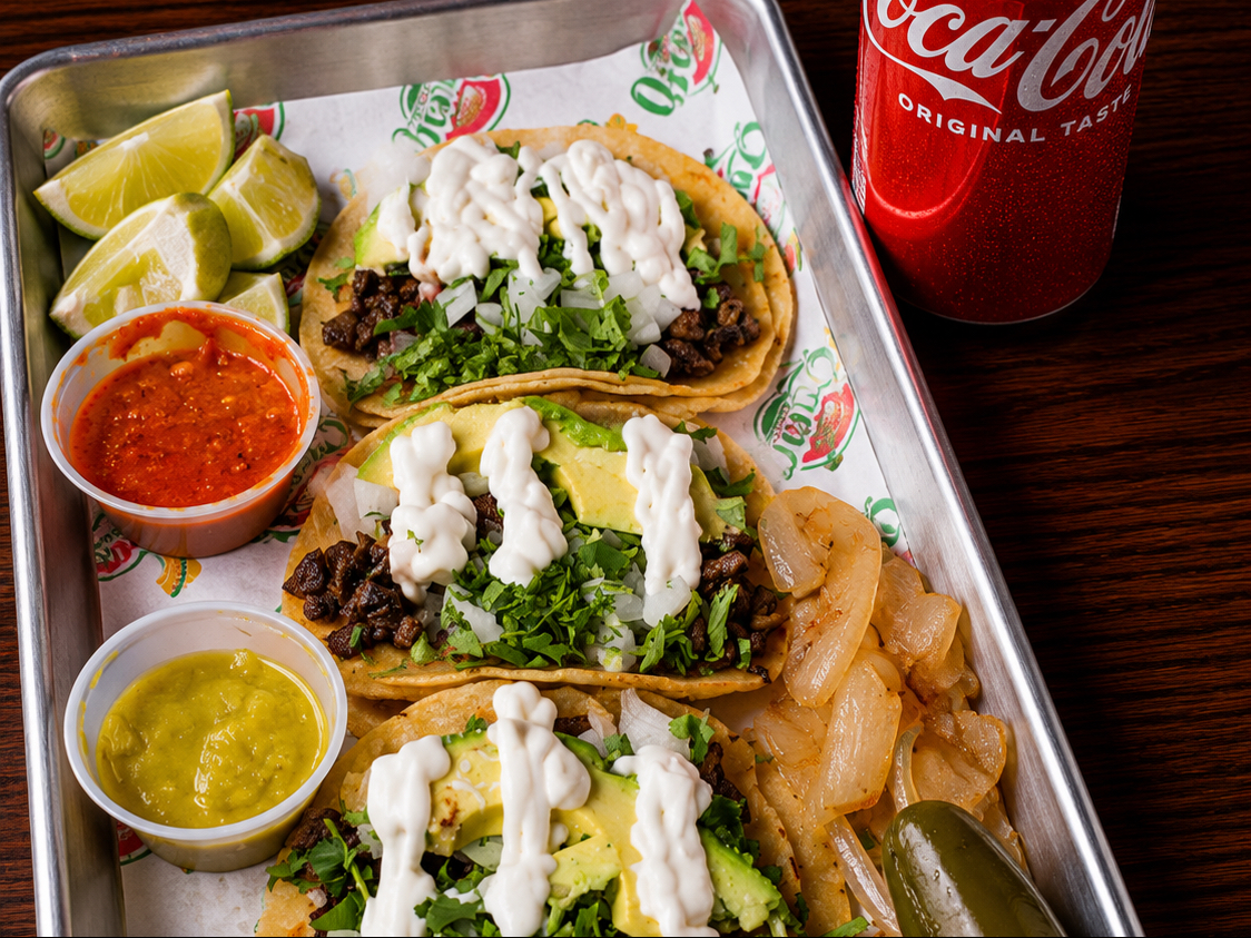 Combo #4 (Three Tacos de Cecina with a Drink)