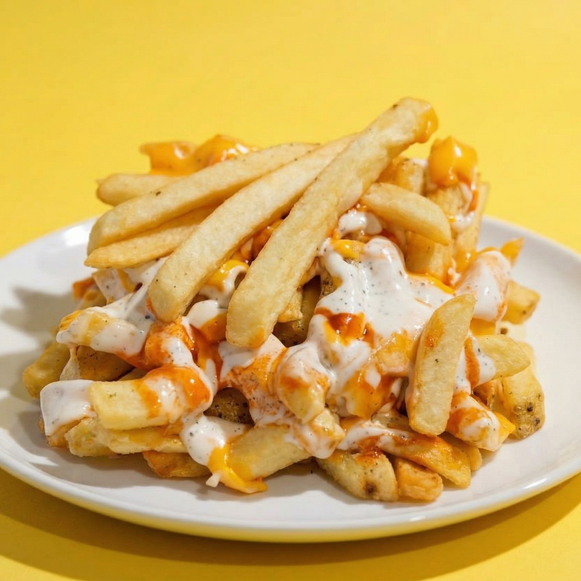 Cheese Fries With Sauce and Hot Sauce