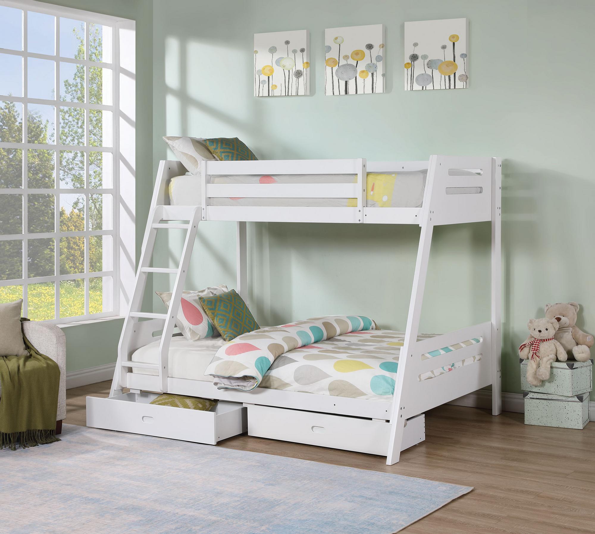 Emilee Twin/Full Bunk Bed w/Two 6" Memory Foam Mattresses - White