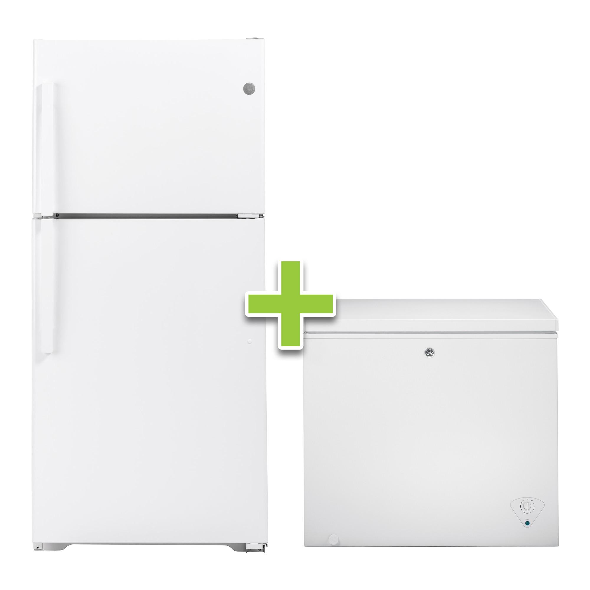 Top Mount White Refrigerator & Chest Freezer